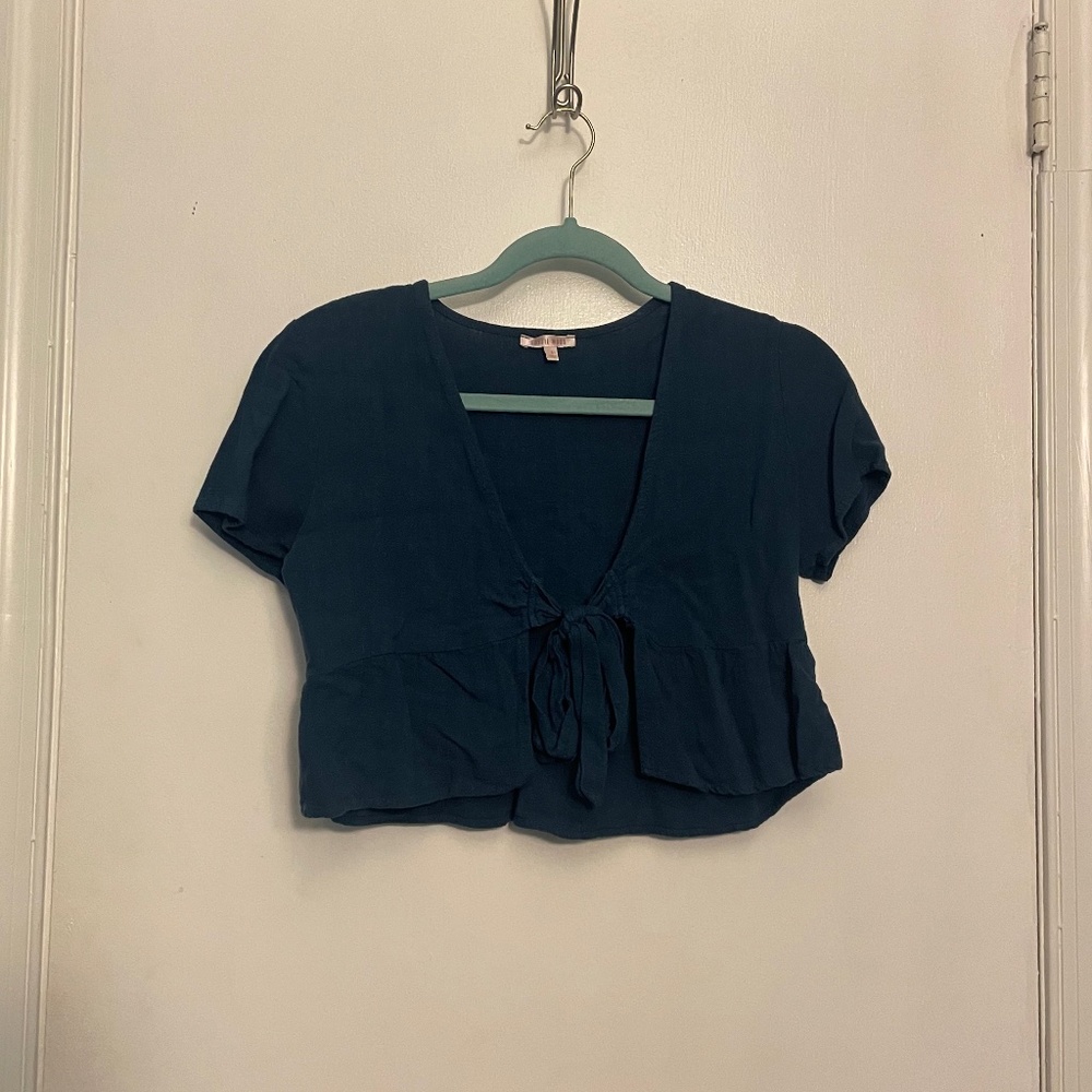Blue tie front top